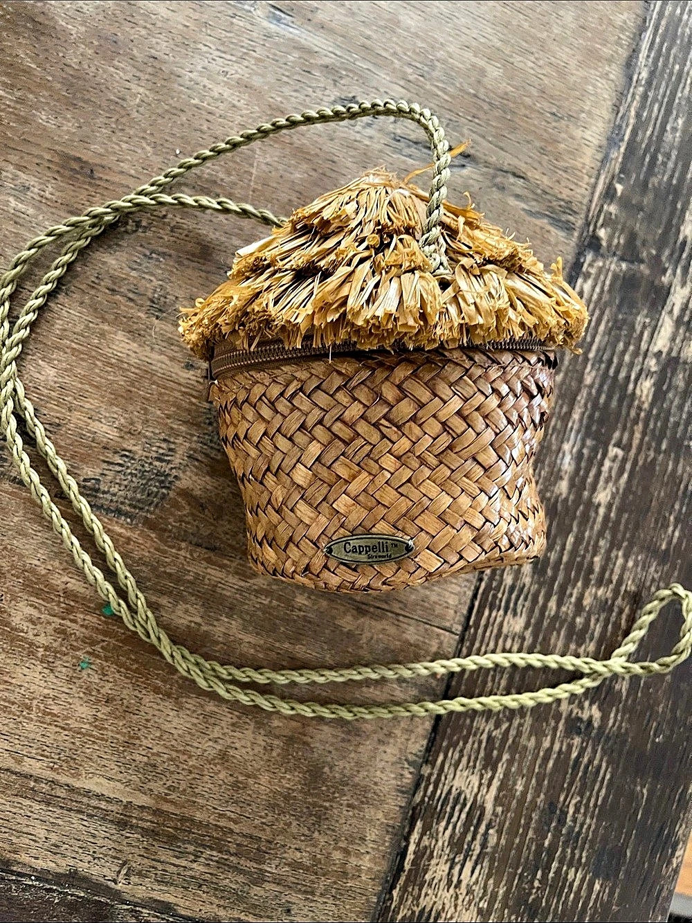 Cappelli Straworld Straw Tiki Hut Crossbody Bag in Brown & Green